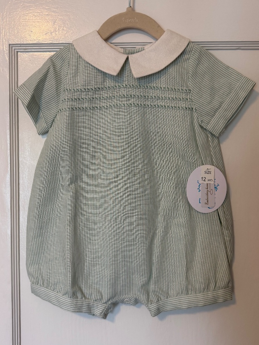 NWT Luli & Me - Pleated Collared Bubble - Light Green - 12m